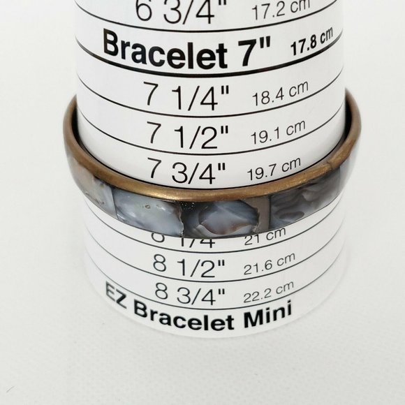 Copper Colored Metal Bangle Bracelet with Abalone Inset 8" Diameter 2 1/2" - Picture 7 of 9